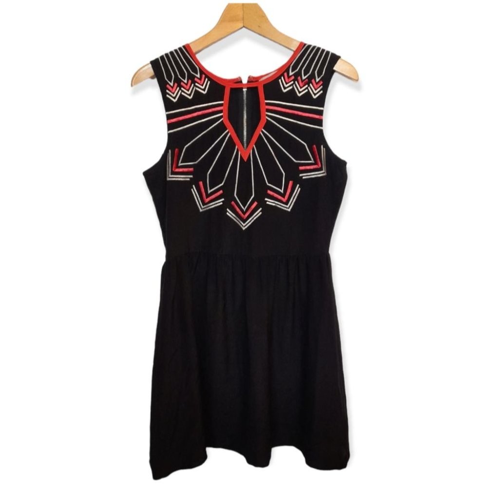 Silk Embroidered Black Cocktail Party Dress M -Minimalist-Chloe Oliver Anthro